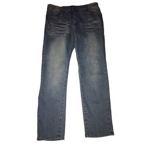 Fubu Mens Denim Blue Cotton Blend Stretch Slim Distressed Jeans Size 36x32